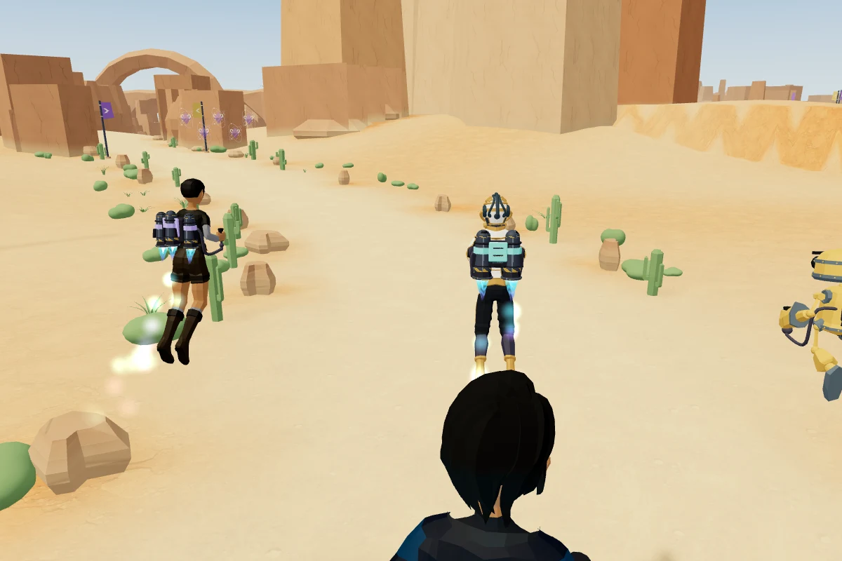 A jetpack race through a sunlit canyon